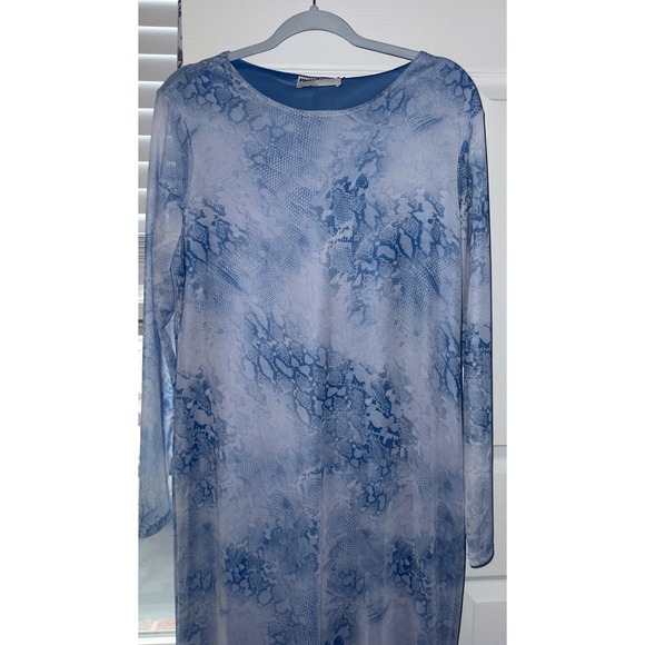 NWT Rita Ora x Primark Womens XL Blue Snakeskin Print Mesh Maxi Dress - Picture 4 of 8